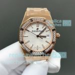 B7 Factory Swiss Copy Audemars Piguet Royal Oak Rose Gold Diamond Bezel Ladies Watch 34mm 